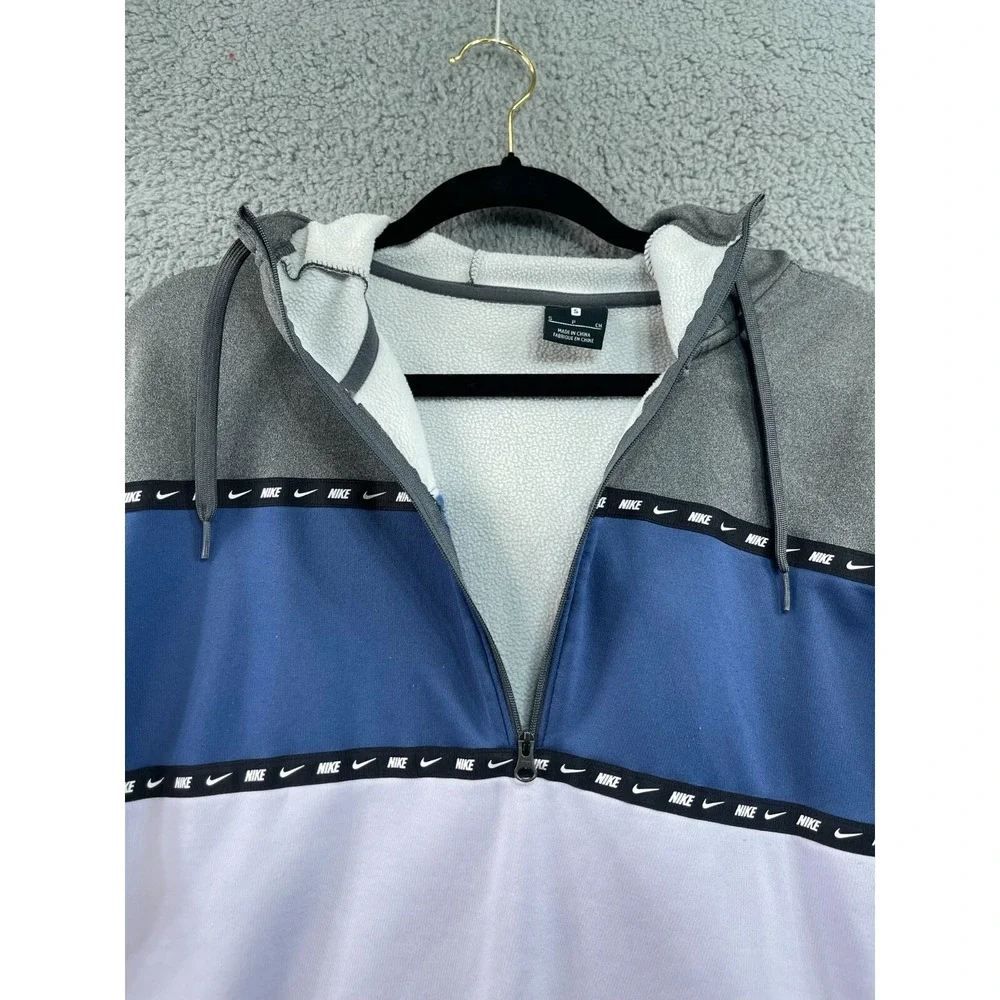 Nike Hoodie Small Gray White Blue Half Zip Color Block Pocket‎